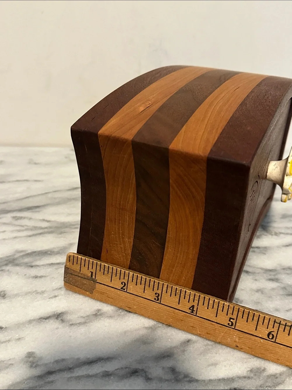 Hand made bandsaw Wooden Jewelry Box with Yellow Flower Knob